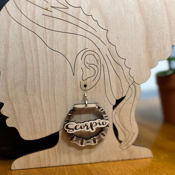 Zodiac Scorpio Wooden Hoop Earrings - Picture 3 of 6